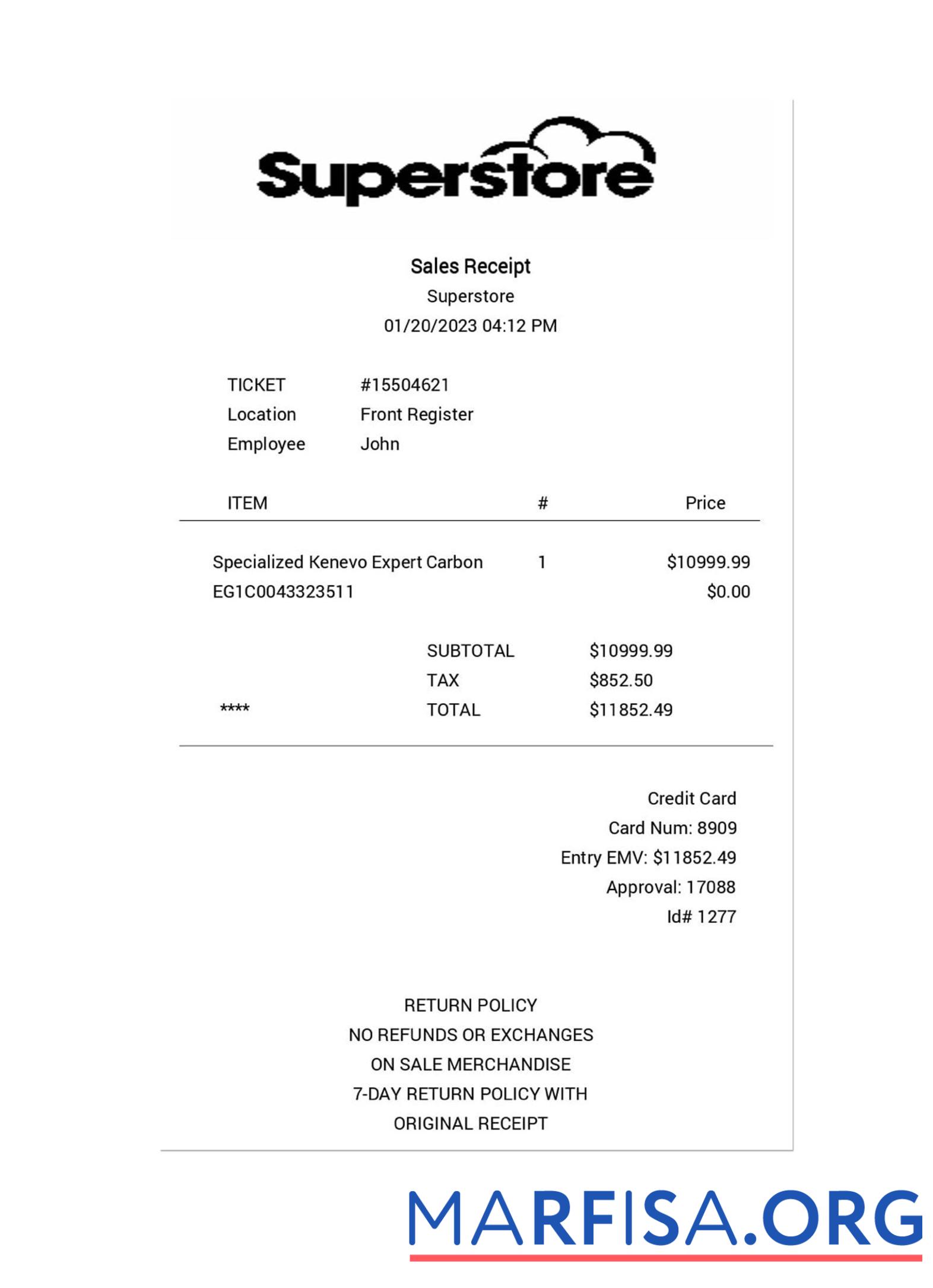 Printable SUPERSTORE payment receipt download for verification